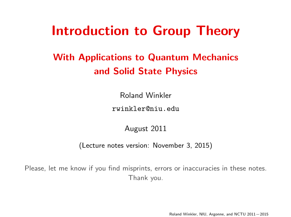 Introduction to Group Theory