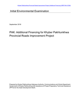 Khyber Pakhtunkhwa Provincial Roads Improvement Project (Additional Financing) (RRP PAK 47360)