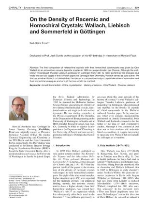 On the Density of Racemic and Homochiral Crystals: Wallach, Liebisch and Sommerfeld in Göttingen