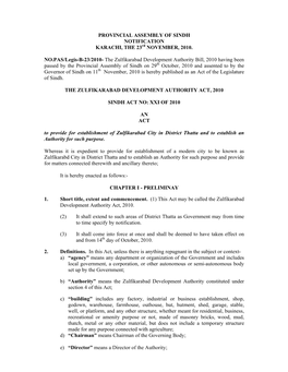 The Zulfikarabad Development Authority Act, 2010