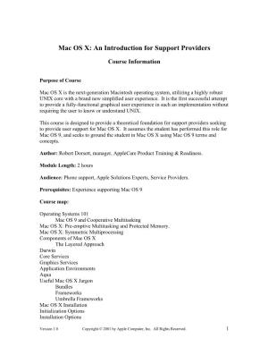 Mac OS X: an Introduction for Support Providers