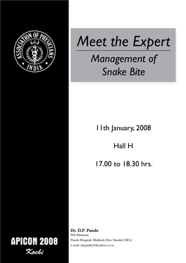 Meet the Expert Management of Snake Bite