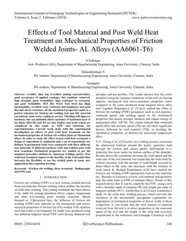 Effects of Tool Material and Post Weld Heat Treatment on Mechanical Properties of Friction Welded Joints- AL Alloys (AA6061-T6)