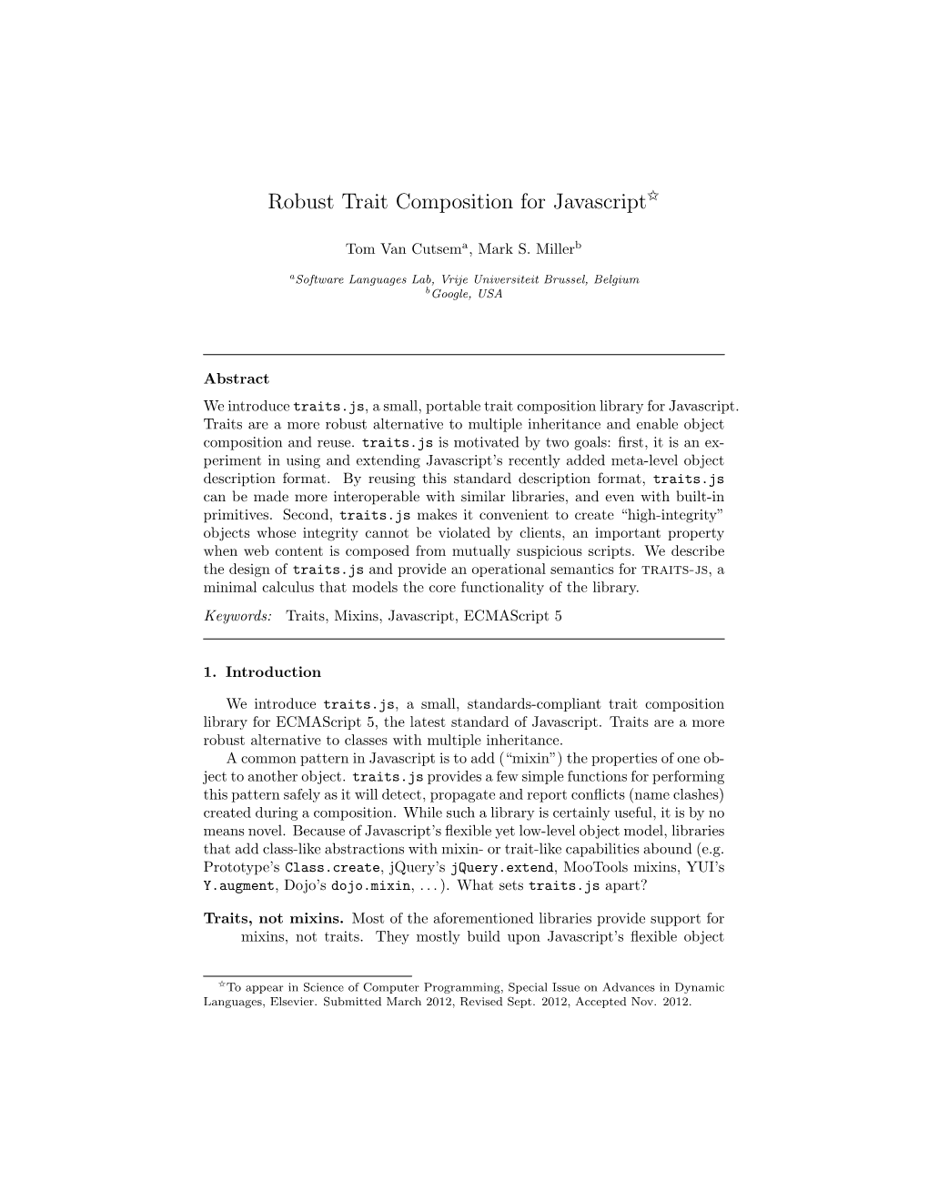 Robust Trait Composition for Javascript$