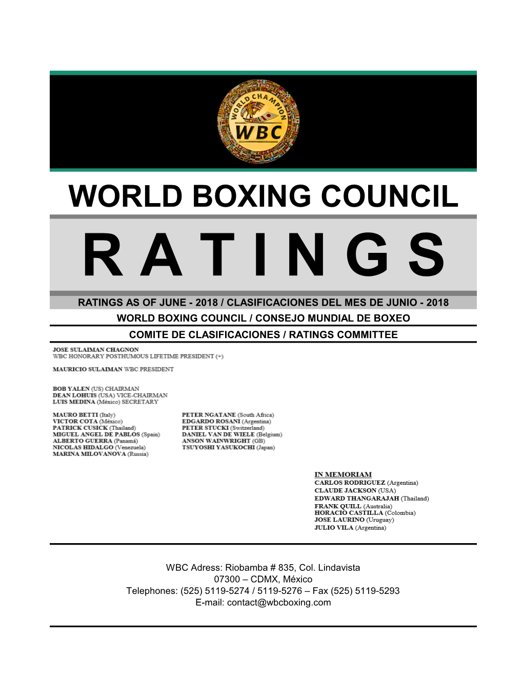 World Boxing Council Ratings