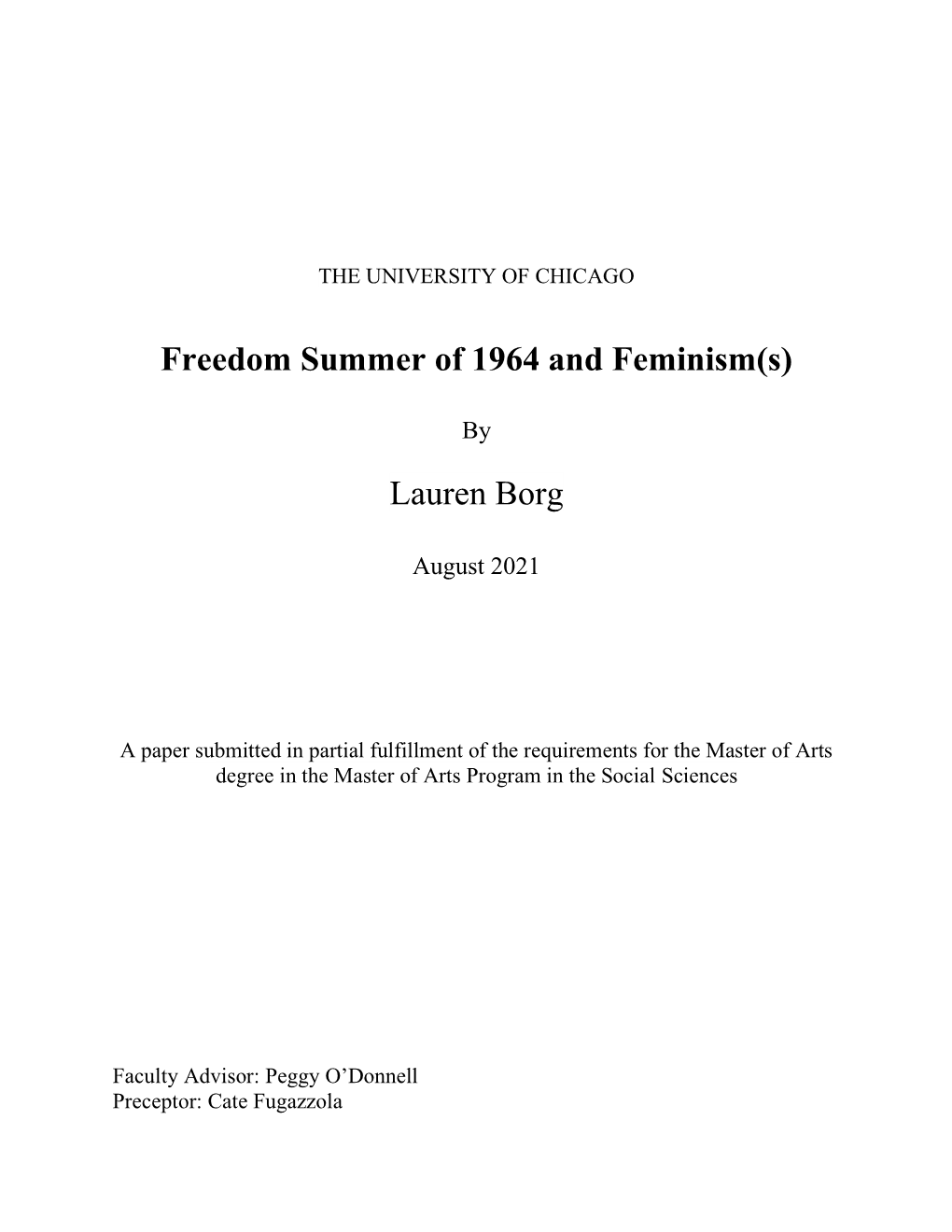 Freedom Summer of 1964 and Feminism(S) Lauren Borg