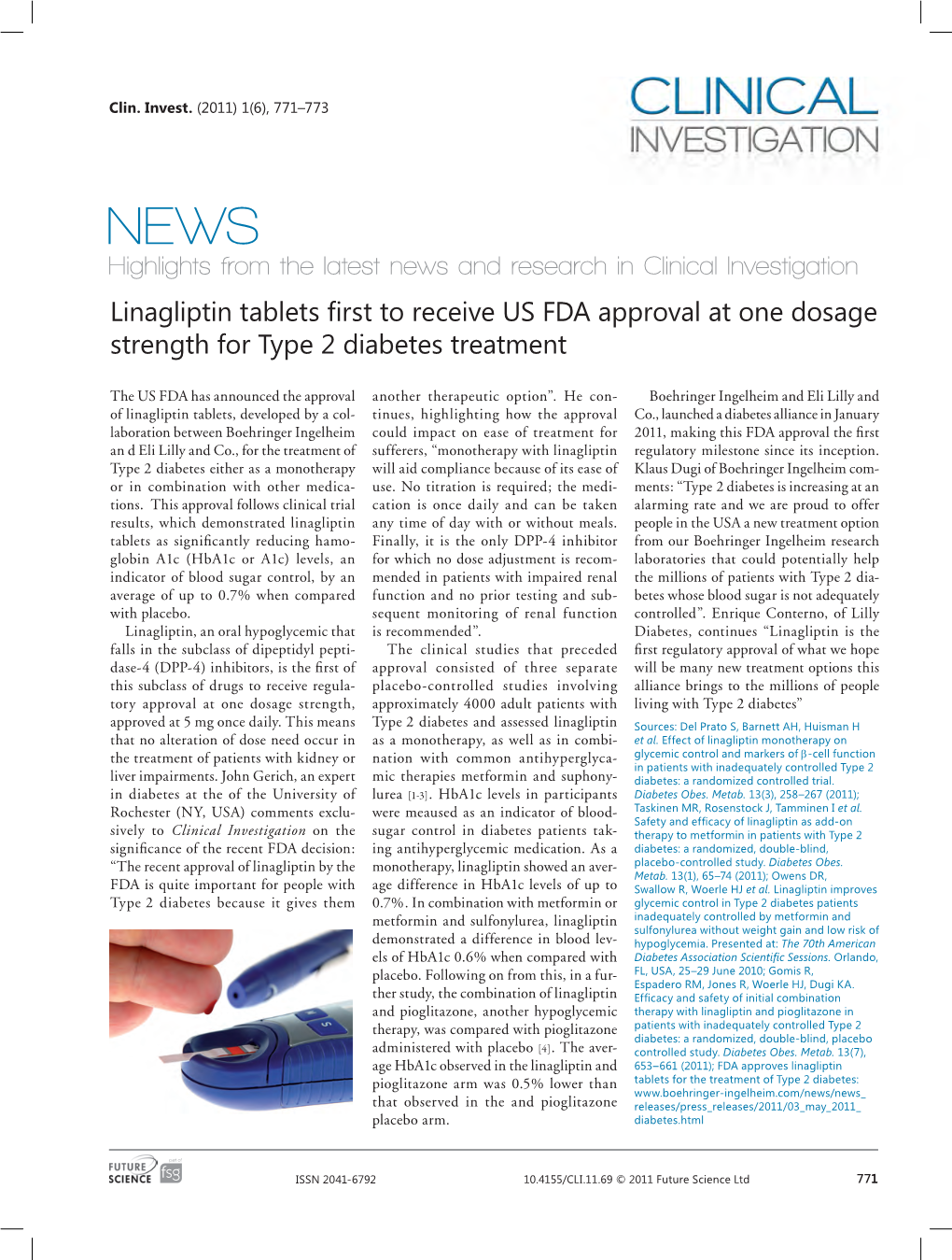 Linagliptin Tablets First to Receive US FDA Approval at One Dosage Strength for Type 2 Diabetes Treatment