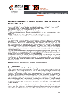 Structural Assessment of a Roman Aqueduct “Pont Del Diable” in Tarragona by F.E.M