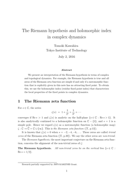 The Riemann Hypothesis and Holomorphic Index in Complex Dynamics