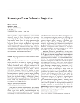 Stereotypes Focus Defensive Projection