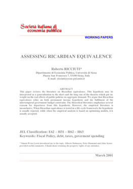 Assessing Ricardian Equivalence