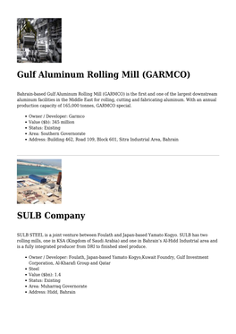 Gulf Aluminum Rolling Mill (GARMCO),SULB Company,Arab