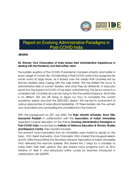 Report on Evolving Administrative Paradigms in Post-COVID India