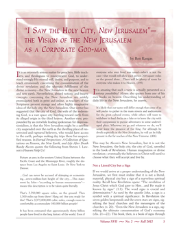 I SAW the HOLY CITY, NEW JERUSALEM”— the VISION of the NEW JERUSALEM AS a CORPORATE GOD-MAN by Ron Kangas