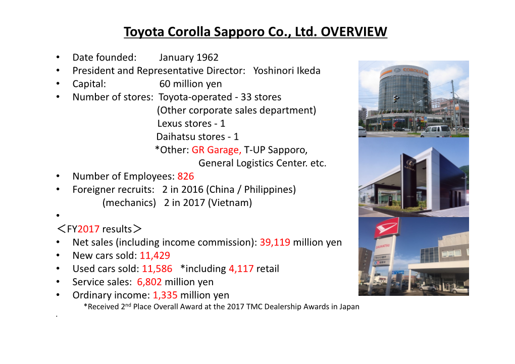 Toyota Corolla Sapporo Co., Ltd. OVERVIEW