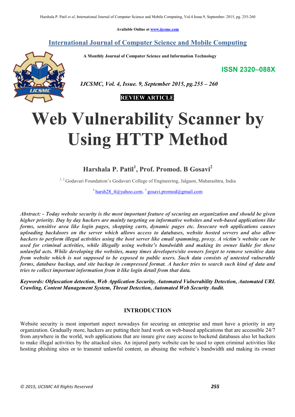 Vulnerability Scanner by Using HTTP Method