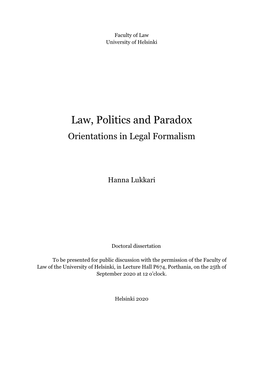 Law, Politics and Paradox Orientations in Legal Formalism