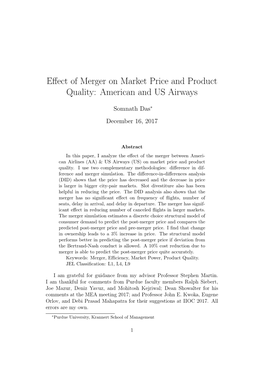Effect of Merger on Market Price and Product Quality: American and US
