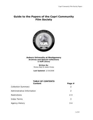 Guide to the Papers of the Capri Community Film Society