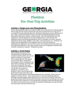 Plankton Pre-Post Trip Activities