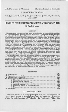 HEATS of COMBUSTION of DIAMOND and of GRAPHITE by Ralph S