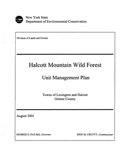 Halcott Mountain Wild Forest Unit Management Plan