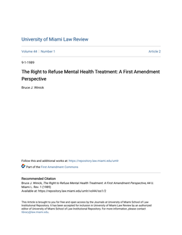The Right to Refuse Mental Health Treatment: a First Amendment Perspective