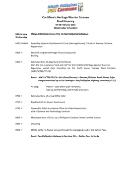 Cordillera's Heritage Warrior Caravan Final Itinerary