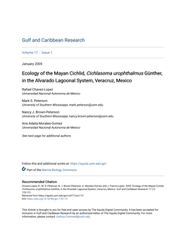 Ecology of the Mayan Cichlid, Cichlasoma Urophthalmus Günther, in the Alvarado Lagoonal System, Veracruz, Mexico