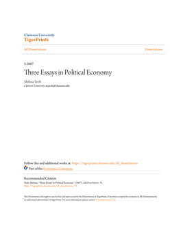 Three Essays in Political Economy Melissa Yeoh Clemson University, Myeoh@Clemson.Edu