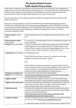 The Buxted Medical Centre Public Health Privacy Notice