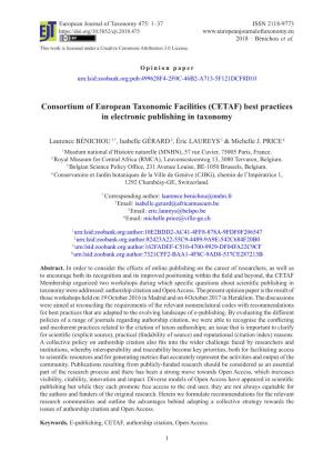 Consortium of European Taxonomic Facilities (CETAF) Best Practices in Electronic Publishing in Taxonomy