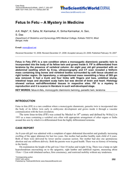 Fetus in Fetu – a Mystery in Medicine