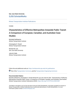 Characteristics of Effective Metropolitan Areawide Public Transit: a Comparison of European, Canadian, and Australian Case Studies