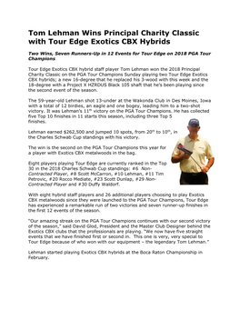 Tom Lehman Wins Principal Charity Classic with Tour Edge Exotics CBX Hybrids