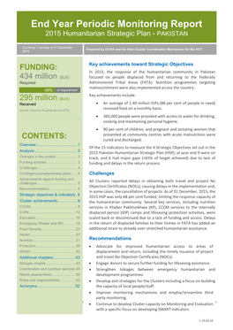 End Year Periodic Monitoring Report 2015 Humanitarian Strategic Plan - PAKISTAN