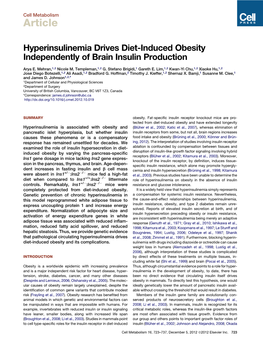 Hyperinsulinemia Drives Diet-Induced Obesity Independently of Brain Insulin Production