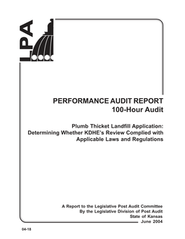 PERFORMANCE AUDIT REPORT 100-Hour Audit Plumb Thicket