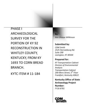 Phase I Archaeological Survey Along KY 92 in Whitley County, Kentucky