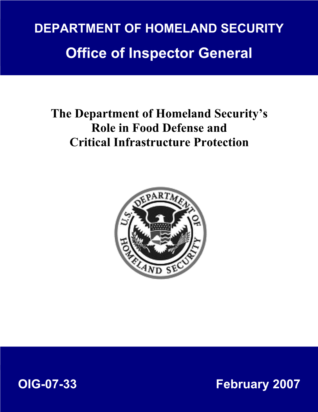 DHS' Roles in Food in Defense and Critical Infrastructure Protection