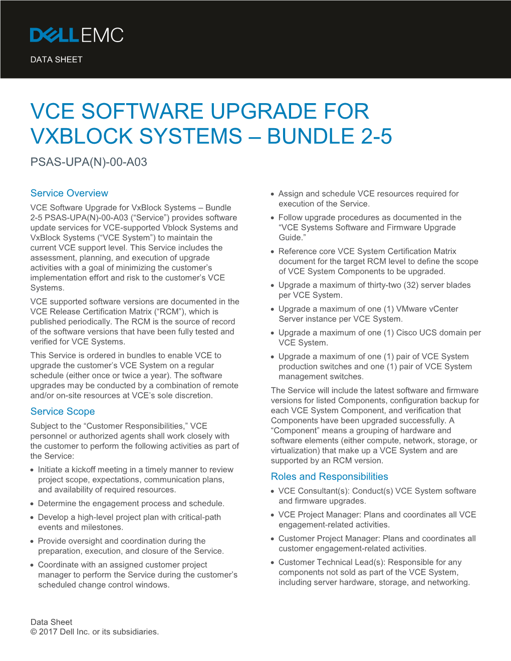 Vce Software Upgrade for Vxblock Systems – Bundle 2-5 Psas-Upa(N)-00-A03