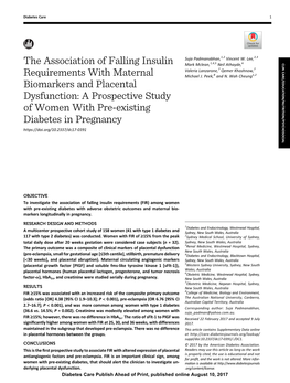 A Prospective Study of Women with Pre-Existing Diabetes in Pregnancy