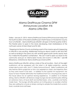 Alamo Drafthouse Cinema DFW Announces Location #4: Alamo Little Elm