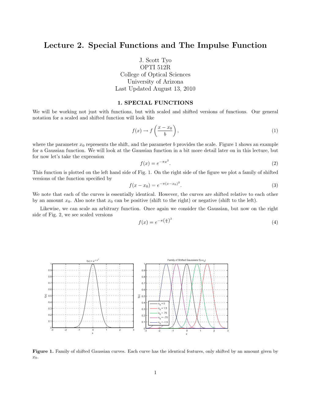 Lecture 2. Special Functions and the Impulse Function