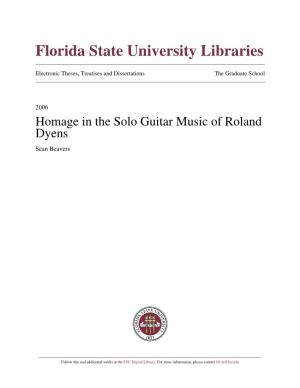 Homage in the Solo Guitar Music of Roland Dyens Sean Beavers