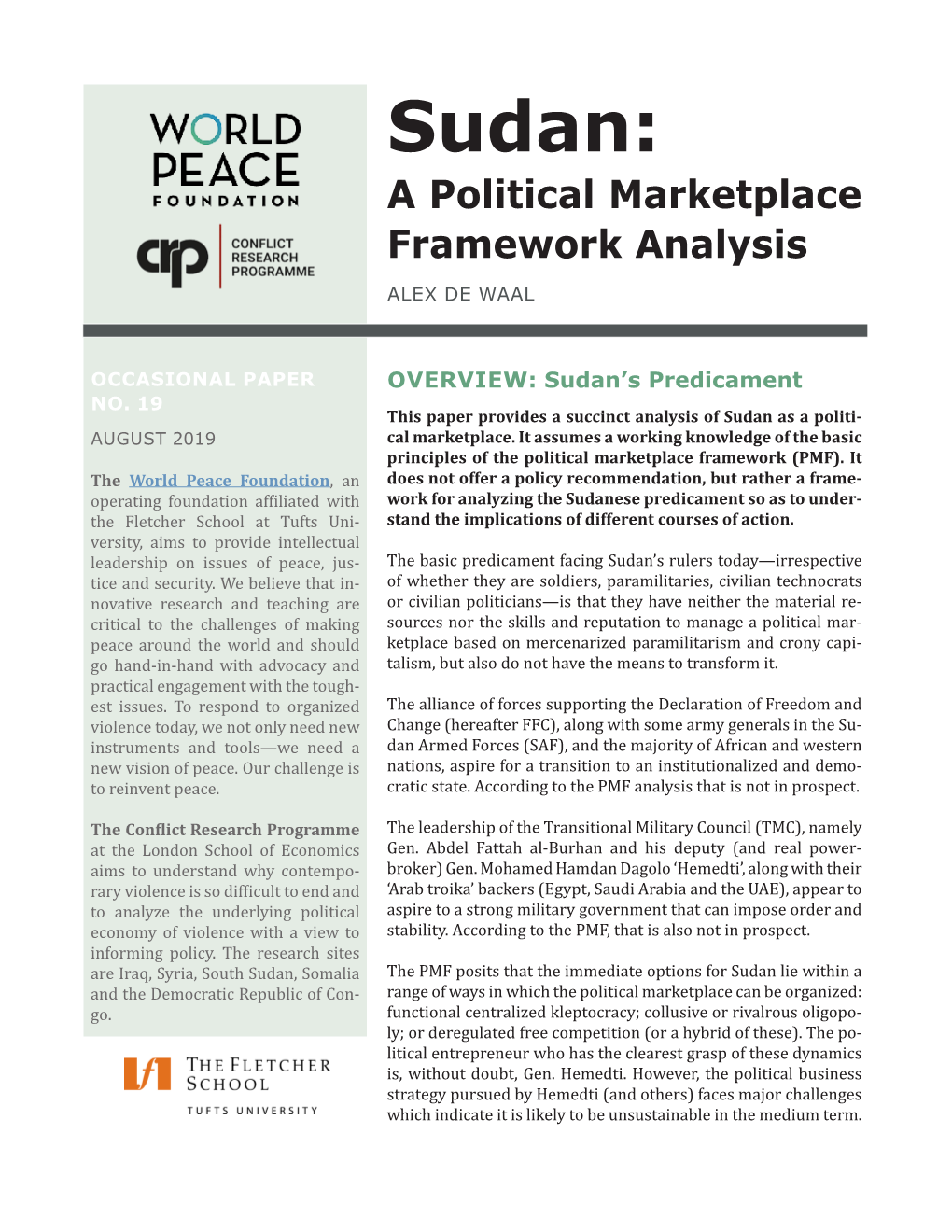 Sudan: a Political Marketplace Analysis