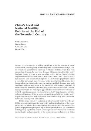 China's Local and National Fertility Policies at the End of the Twentieth