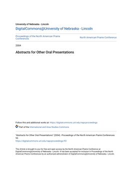 Abstracts for Other Oral Presentations