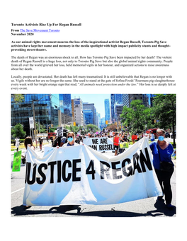 Toronto Activists Rise up for Regan Russell from the Save Movement Toronto November 2020