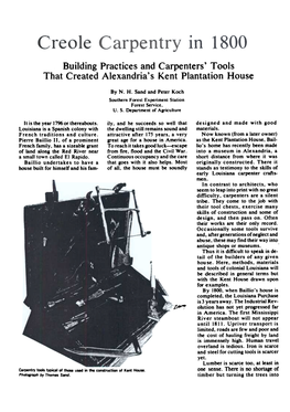 Building Practices and Carpenters' Tools That Created Alexandria's Kent Plantation House